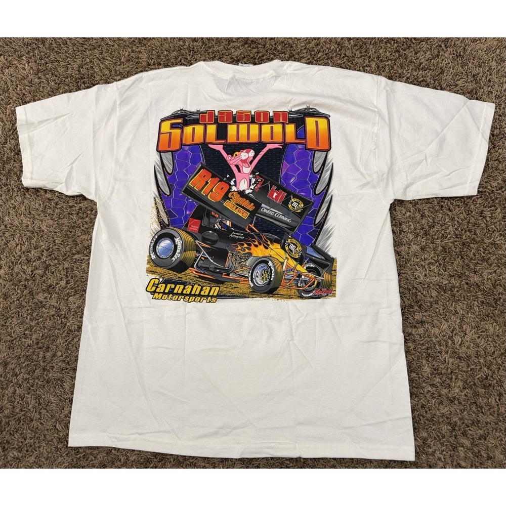 VTG Jason Solwold R19 Pink Panther Dirt Racing Souvenir T-Shirt Gildan Adult XL